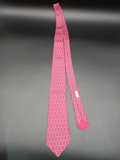 HERMES Silk Tie With Equestrian Chain Link Pattern