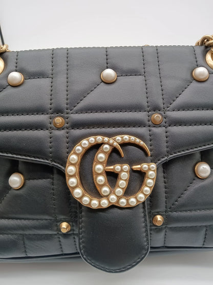 GUCCI Pearly GG Marmont Flap Bag