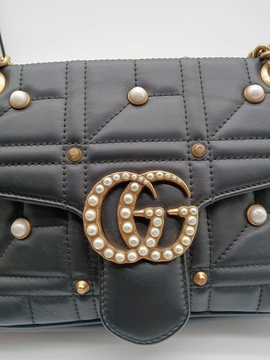 GUCCI Pearly GG Marmont Flap Bag