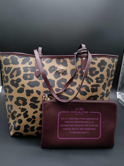 COACH Reversible City Tote With Leopard Print