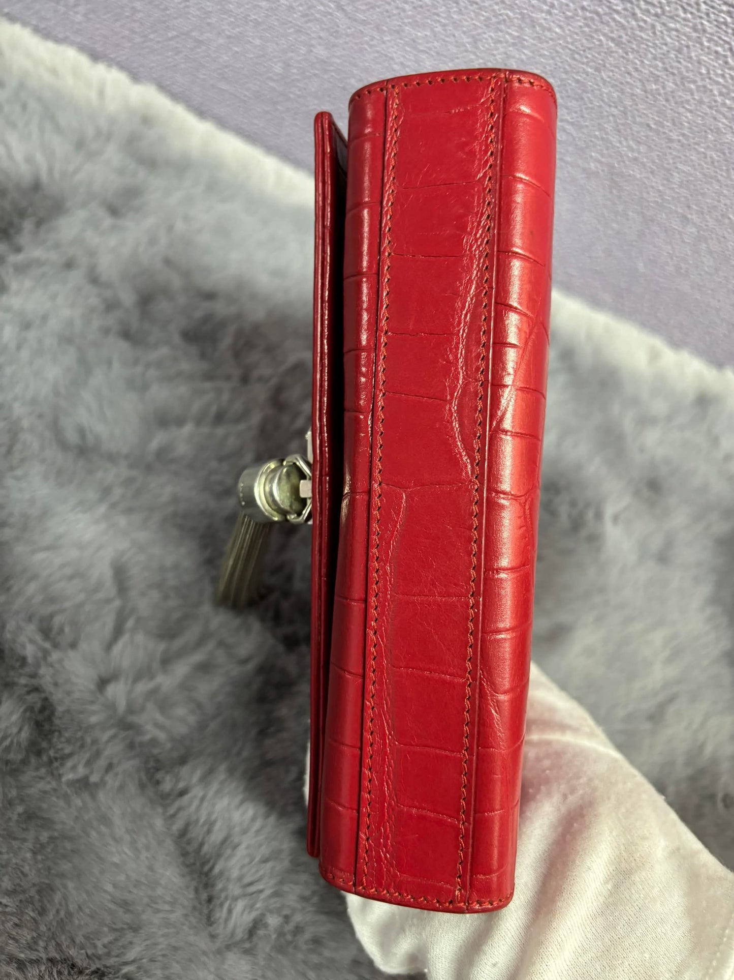 YSL Kate Tassel Crocodile Embossed Chain Bag