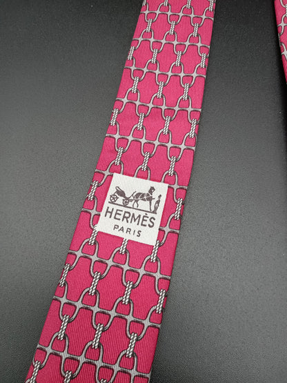 HERMES Silk Tie With Equestrian Chain Link Pattern