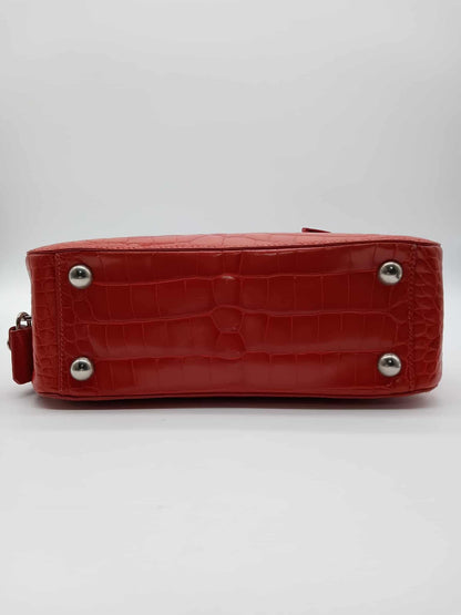 PRADA Croc Embossed Leather Bauletto Satchel