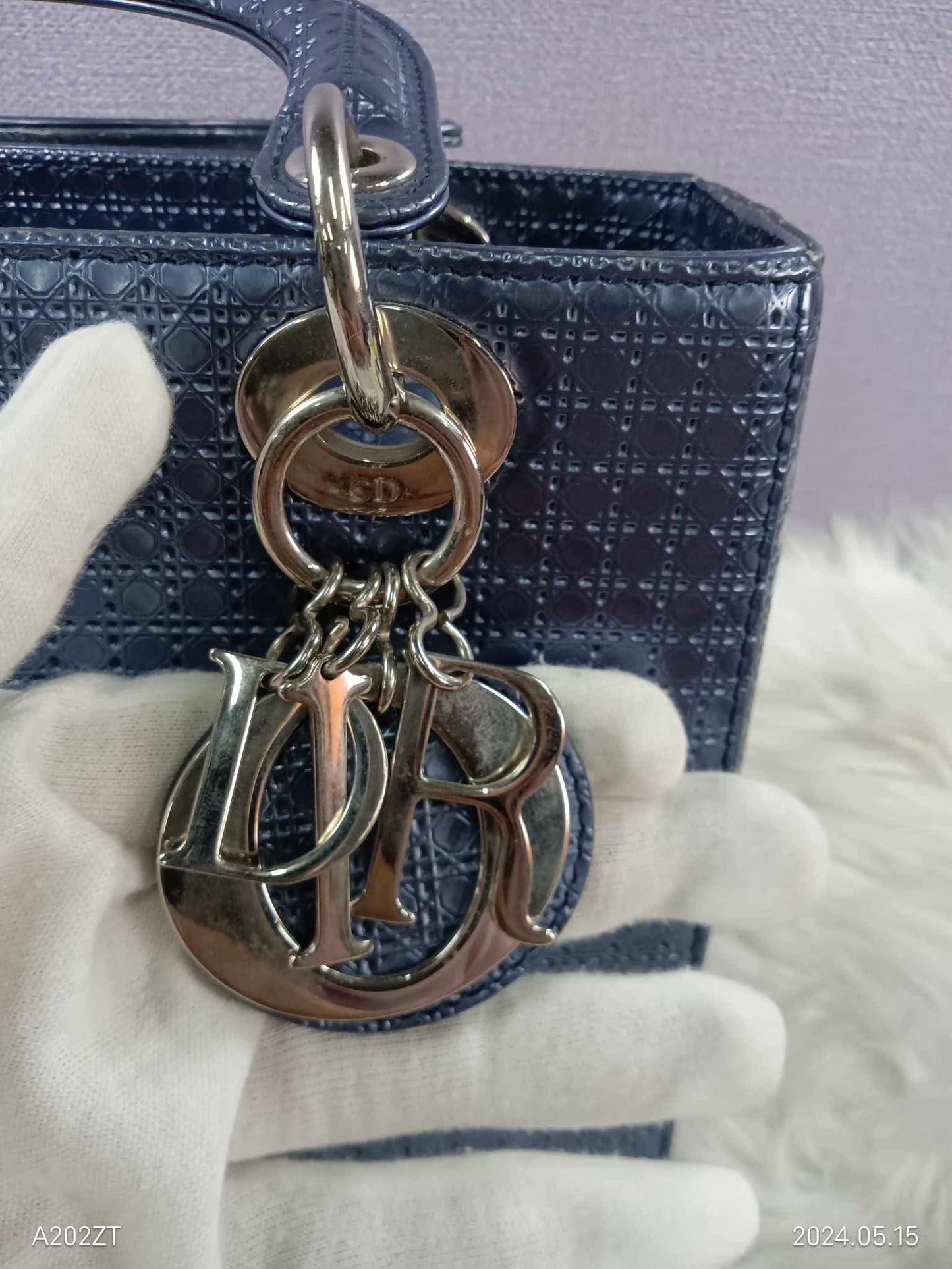 DIOR Lady Dior Metallic Blue Micro Cannage