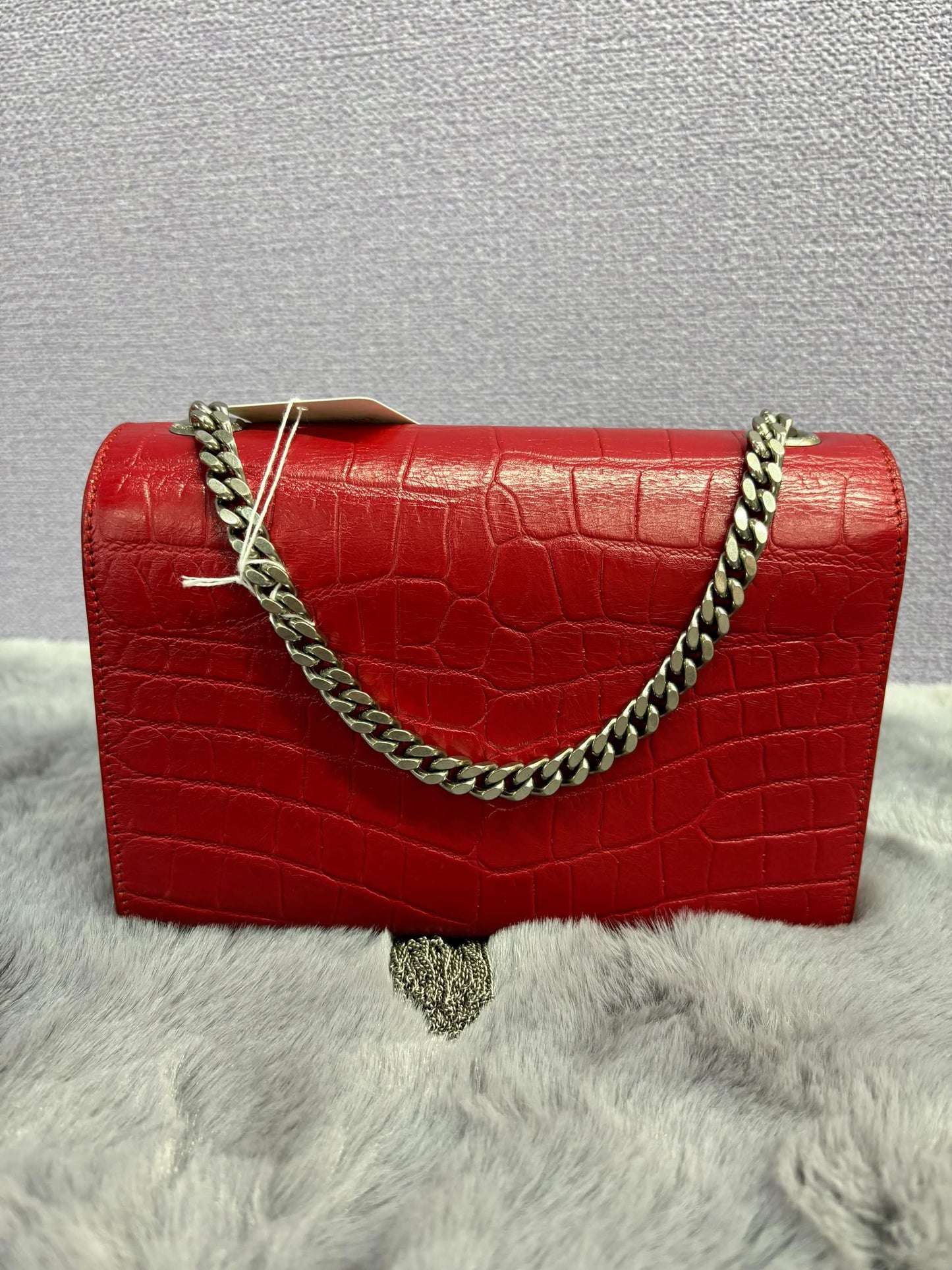 YSL Kate Tassel Crocodile Embossed Chain Bag