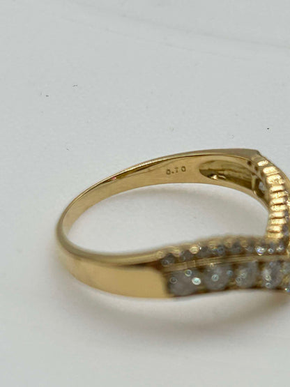 K18 YG Double Layer Chevron Ring 0.70ct 2.60g