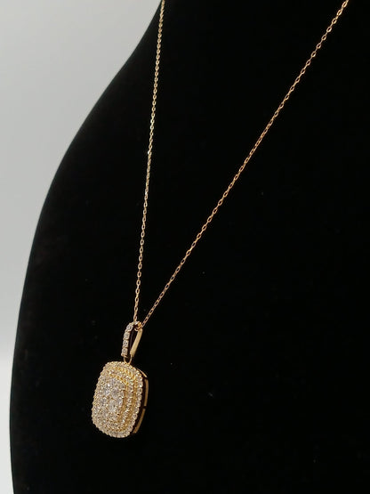 K18 YG Square Cluster Necklace 1ct 3.20g