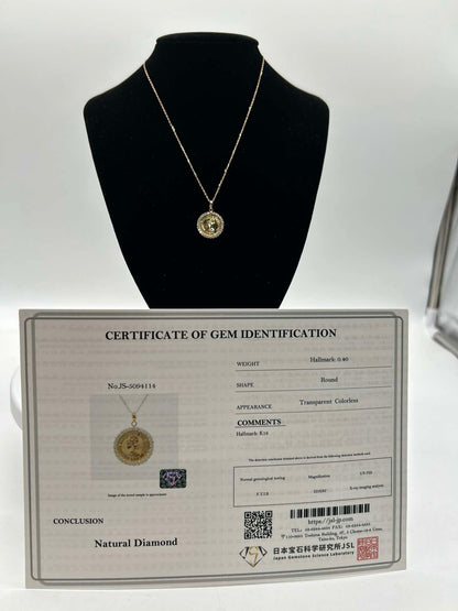 K18 YG Coin Pendant Necklace 0.40ct 1.60g