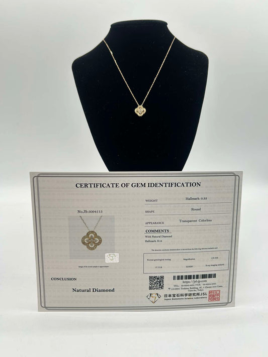 K18 YG Four Leaf Clover Necklace 0.33ct 2g