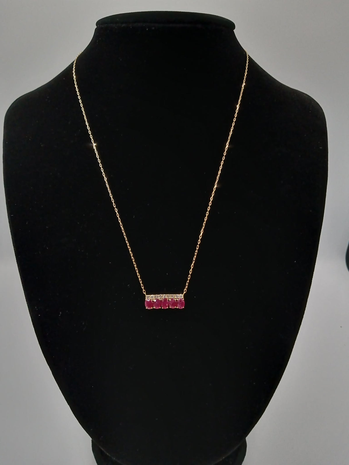 K18 YG Horizontal Ruby Necklace D0.15ct R1.54ct 1.80g