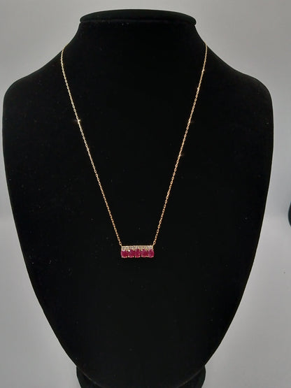 K18 YG Horizontal Ruby Necklace D0.15ct R1.54ct 1.80g