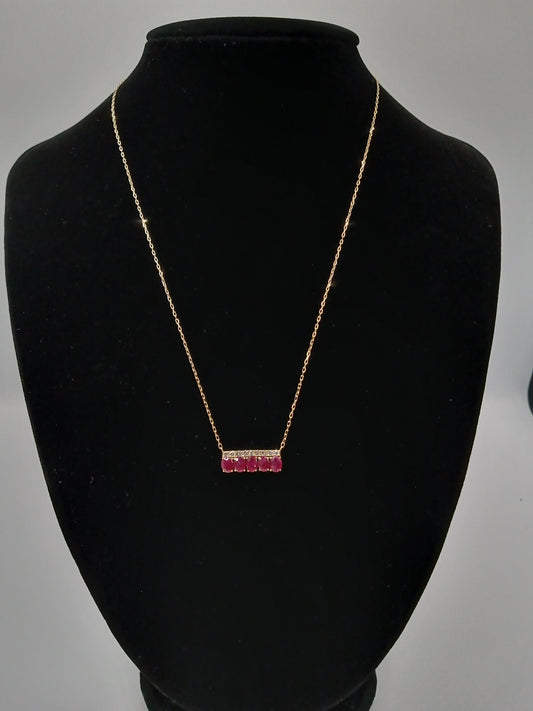 K18 YG Horizontal Ruby Necklace D0.15ct R1.54ct 1.80g