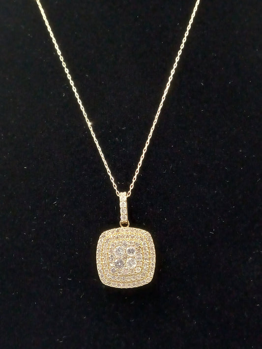 K18 YG Square Cluster Necklace 1ct 3.20g