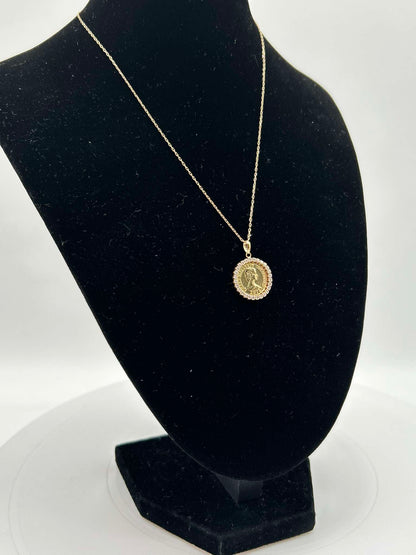 K18 YG Coin Pendant Necklace 0.40ct 1.60g