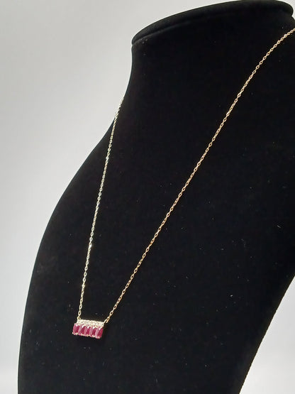 K18 YG Horizontal Ruby Necklace D0.15ct R1.54ct 1.80g