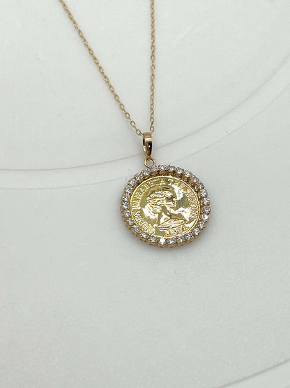 K18 YG Coin Pendant Necklace 0.40ct 1.60g